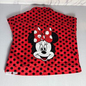 BNWT Disney MED Minnie Mouse Red Black Polka Dot Jean Denim Jacket